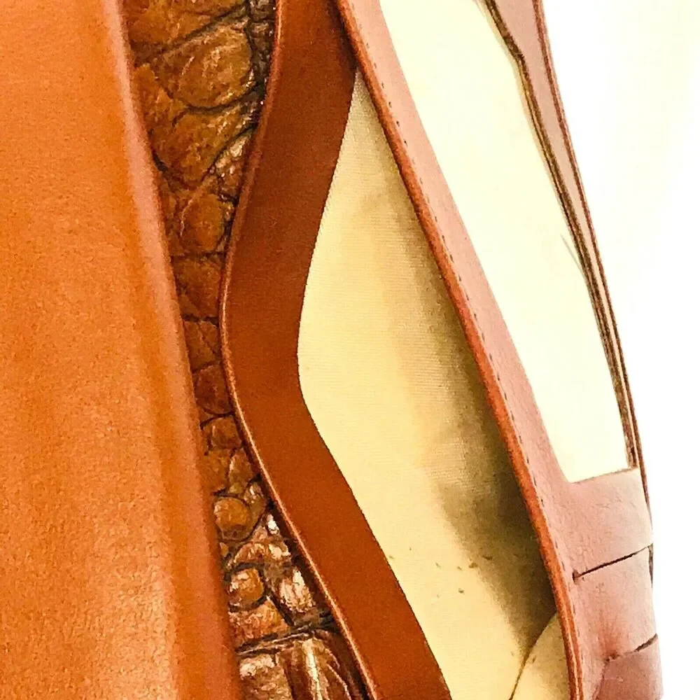 Ripani Italy Wallet Trifold Genuine Leather Embossed Crocodile Clutch Brown